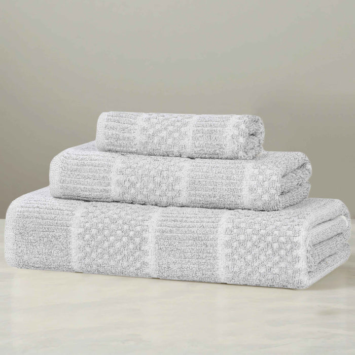 Naples Cotton Blend Medium Weight Checkered & Ribbed 3 Piece Towel Set