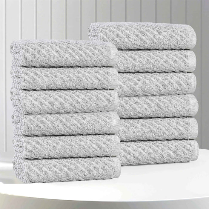 Amelia Cotton Blend Diagonal Stripes Face Towels, Set of 12