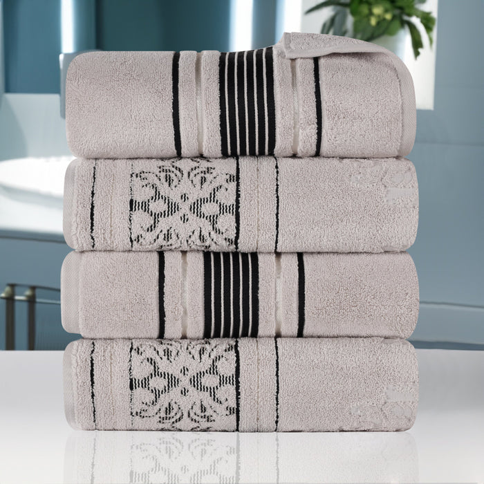 Sadie Zero Twist Cotton Solid and Jacquard Floral Bath Towel Set of 4