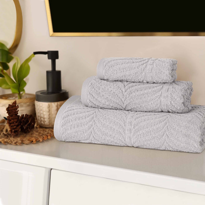 Zero Twist Cotton Elegant Chevron 3 Piece Jacquard Towel Set