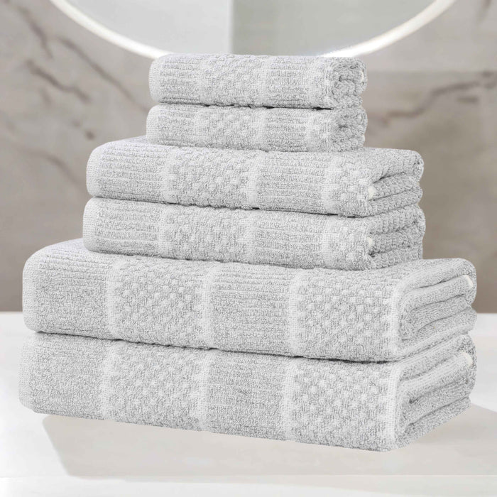 Naples Cotton Blend Medium Weight Checkered & Ribbed 6 Piece Towel Set