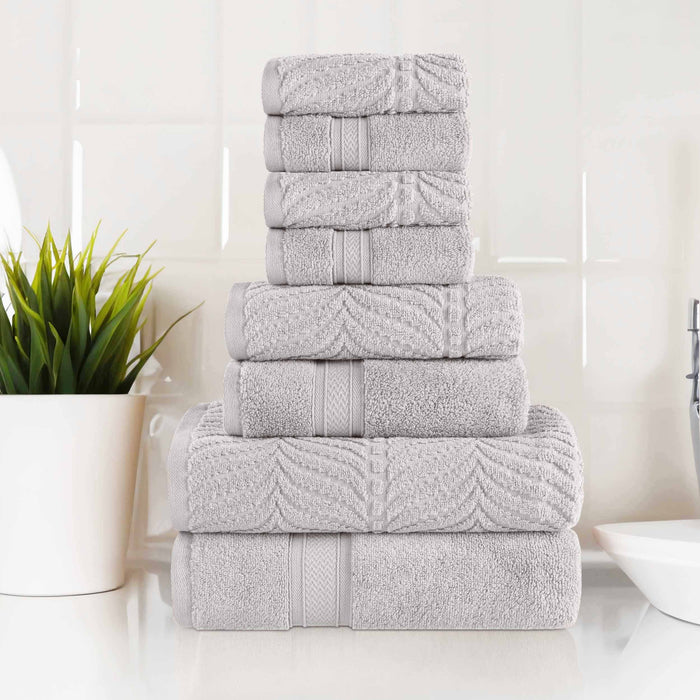 Zero Twist Cotton Solid and Jacquard Elegant Chevron 8 Piece Towel Set