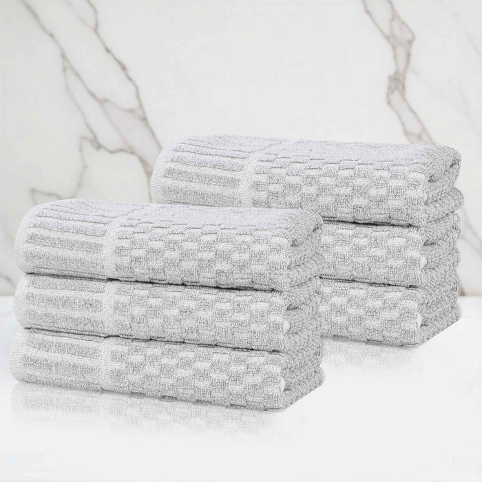 Juno Cotton Blend Medium Weight Checkered Border Hand Towels, Set of 6