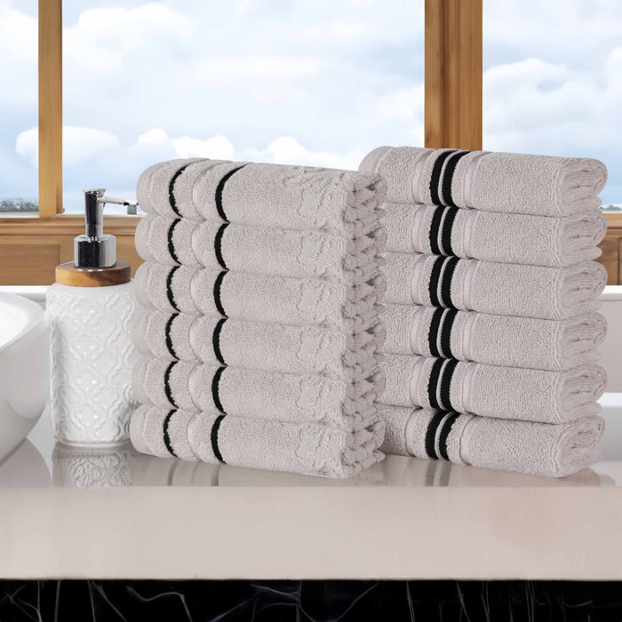 Sadie Zero Twist Cotton Solid Jacquard Floral Face Towel Set of 12 - Platinum