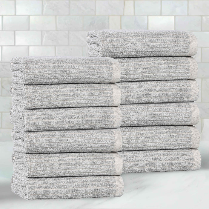 Destin Cotton Blend Solid Ribbed Face Towels Washcloths, Set of 12