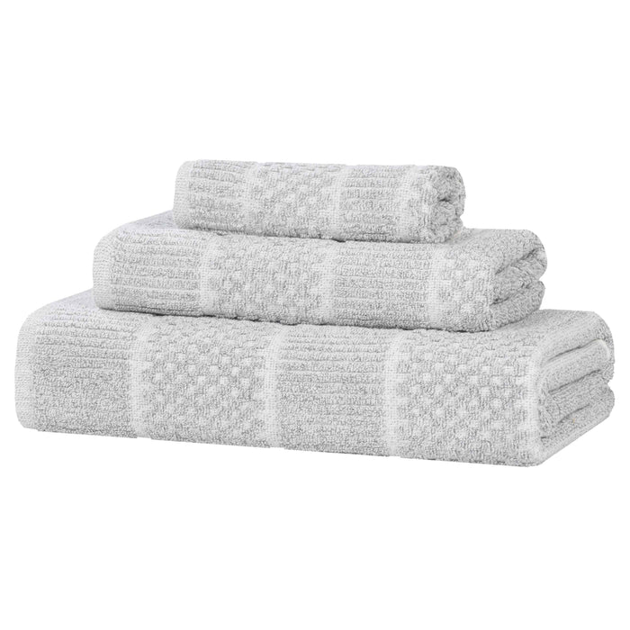 Naples Cotton Blend Medium Weight Checkered & Ribbed 3 Piece Towel Set