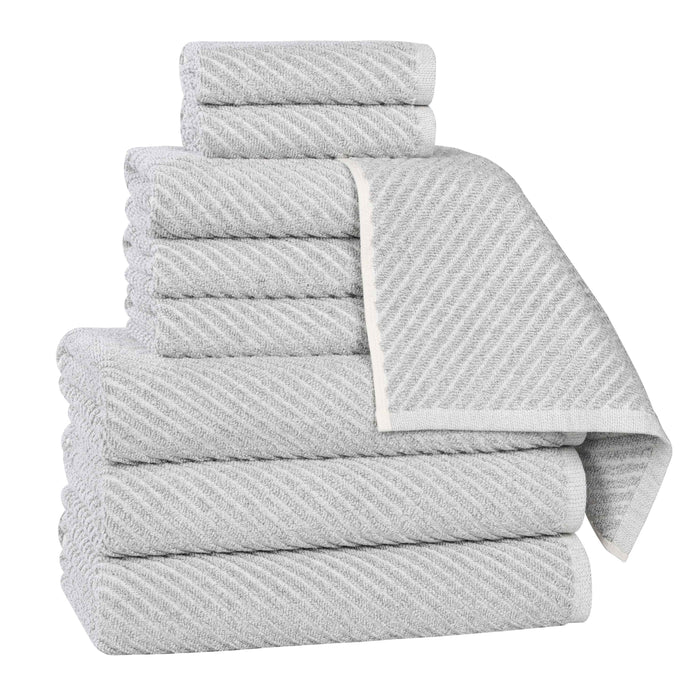 Amelia Cotton Blend Medium Weight Diagonal Stripes 9 Piece Towel Set