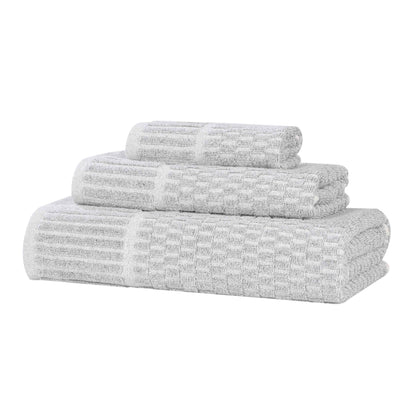 Juno Cotton Blend Medium Weight Checkered Border 3 Piece Towel Set - Blue Nile Mills