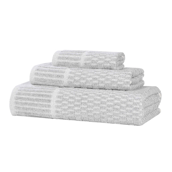 Juno Cotton Blend Medium Weight Checkered Border 3 Piece Towel Set