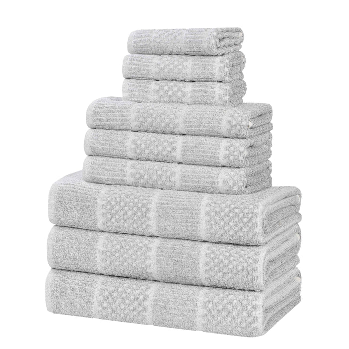 Naples Cotton Blend Medium Weight Checkered & Ribbed 9 Piece Towel Set