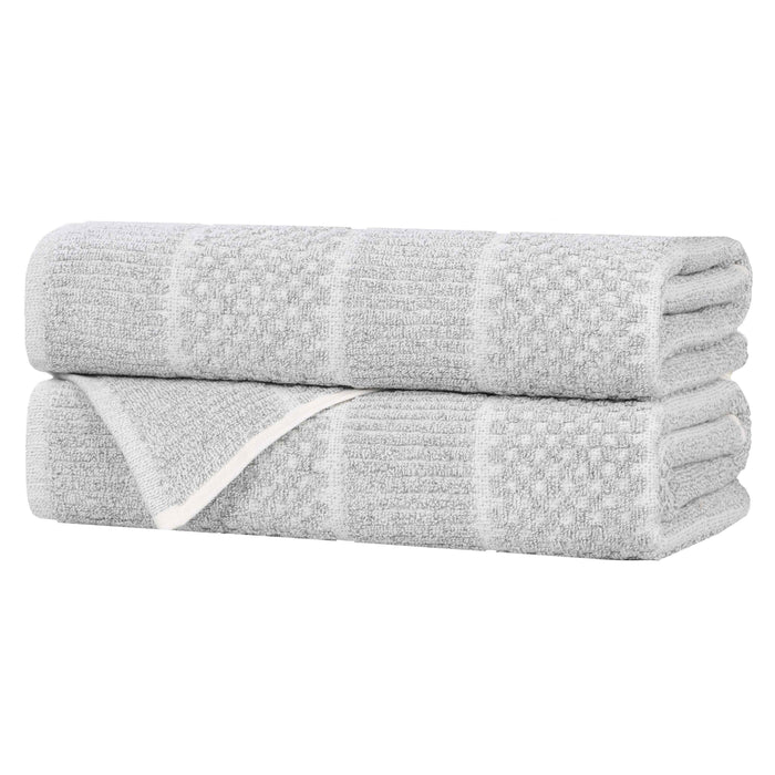 Naples Cotton Blend Checkered and Ribbed Bath Towels, Set of 2