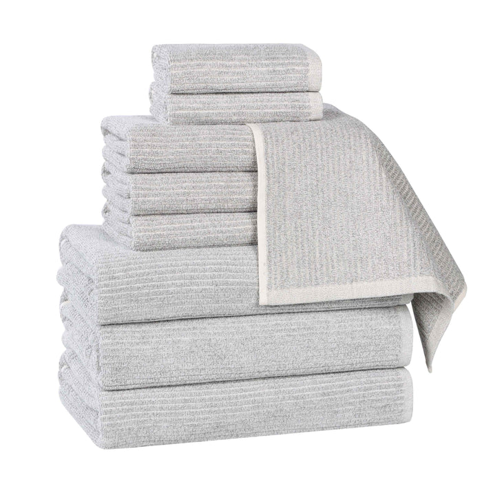 Destin Cotton Blend Solid Ribbed Design 9 Piece Towel Set