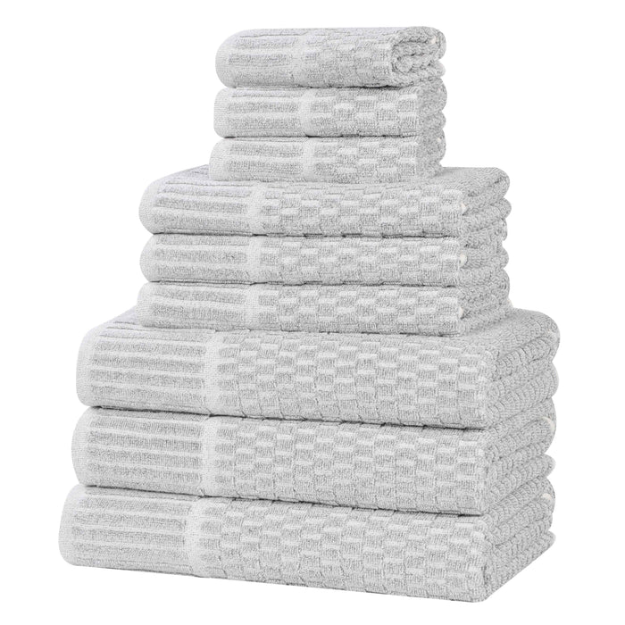 Juno Cotton Blend Medium Weight Checkered Border 9 Piece Towel Set