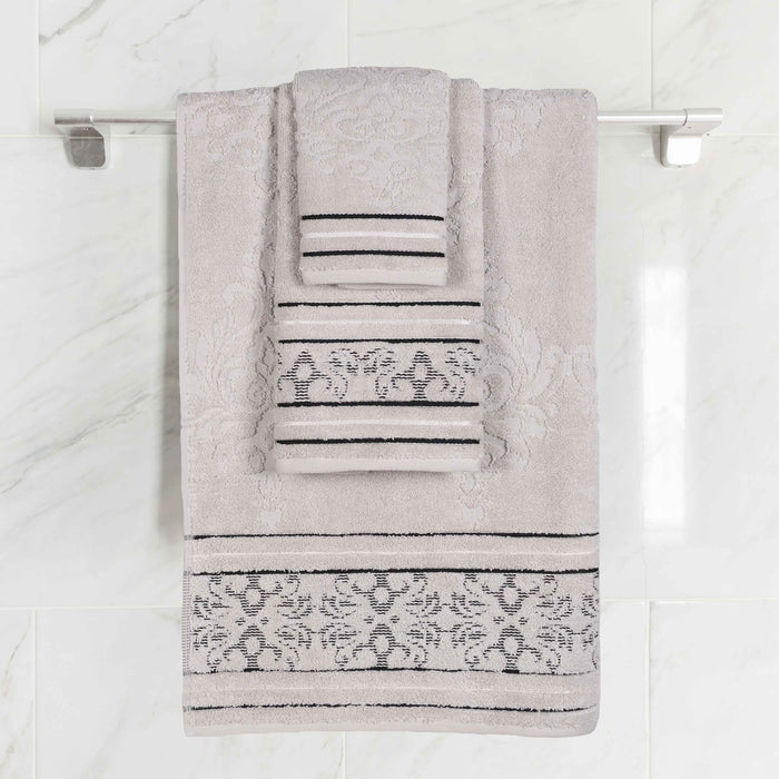 Sadie Zero Twist Cotton Floral Motif 3 Piece Jacquard Towel Set - Platinum