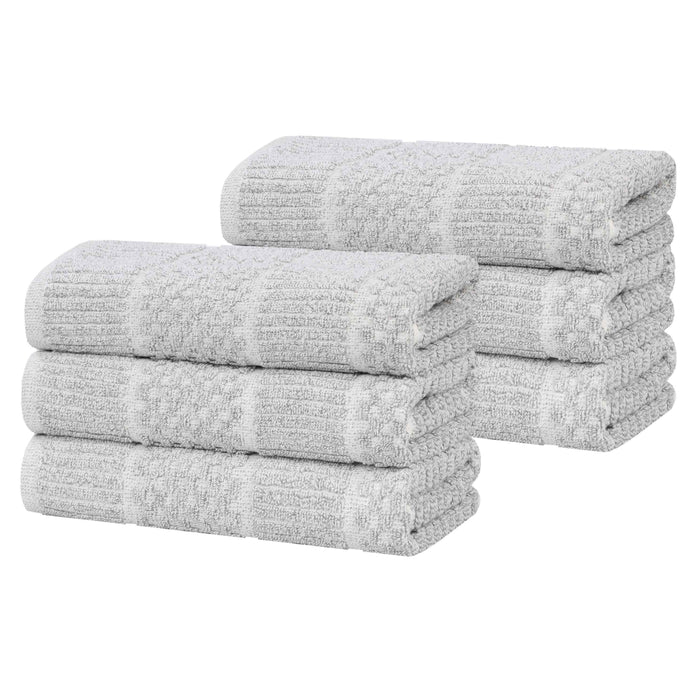 Naples Cotton Blend Checkered and Ribbed Hand Towels, Set of 6