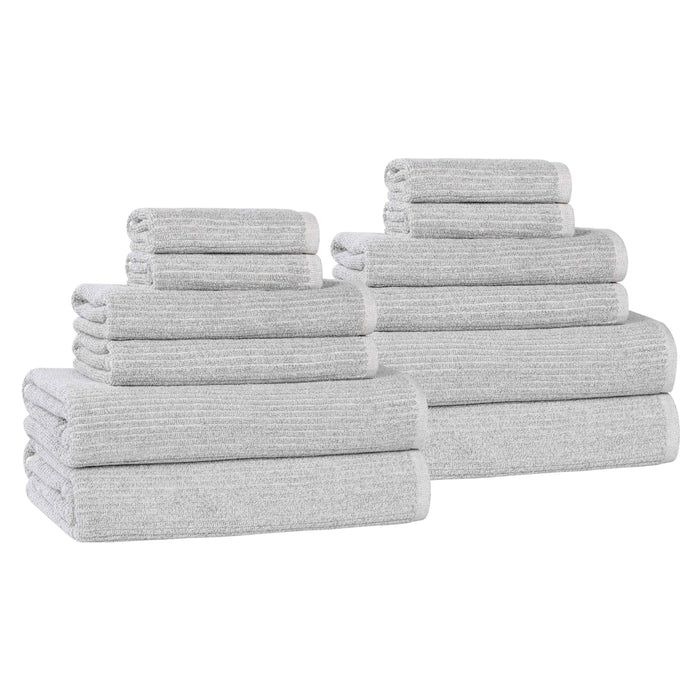 Destin Cotton Blend Solid Ribbed Design 12 Piece Towel Set