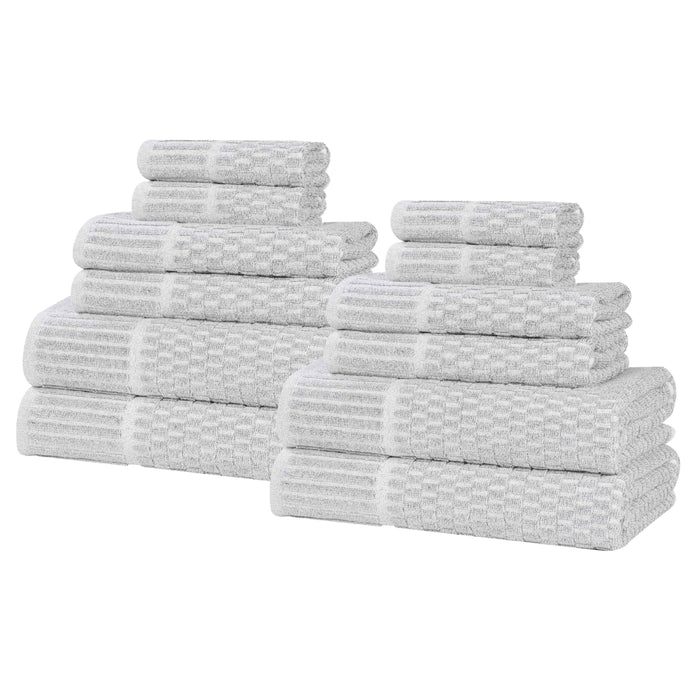 Juno Cotton Blend Medium Weight Checkered Border 12 Piece Towel Set