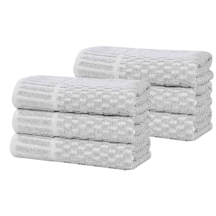 Juno Cotton Blend Medium Weight Checkered Border Hand Towels, Set of 6