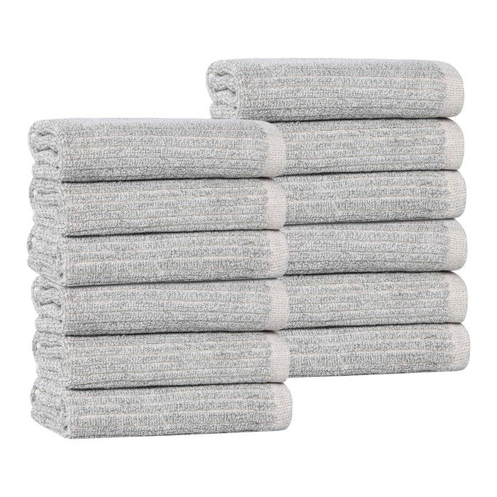 Destin Cotton Blend Solid Ribbed Face Towels Washcloths, Set of 12