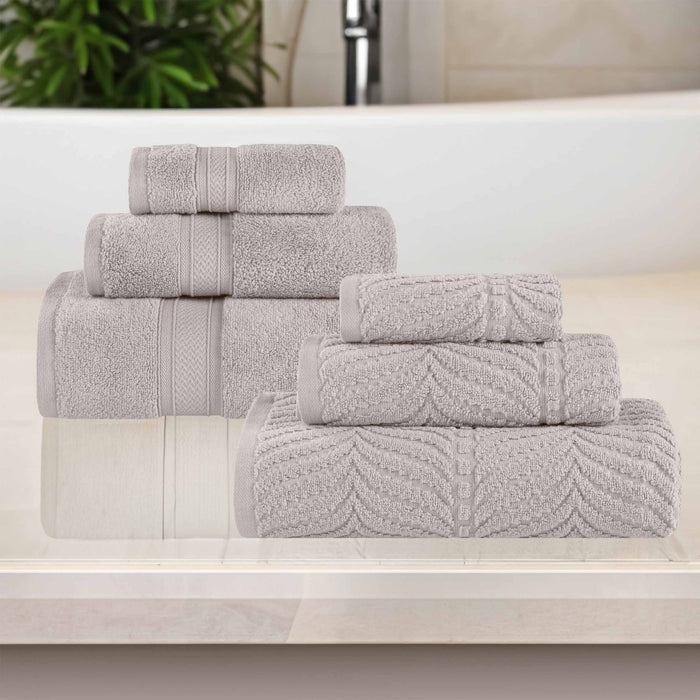 Zero Twist Cotton Solid and Jacquard Elegant Chevron 6 Piece Towel Set