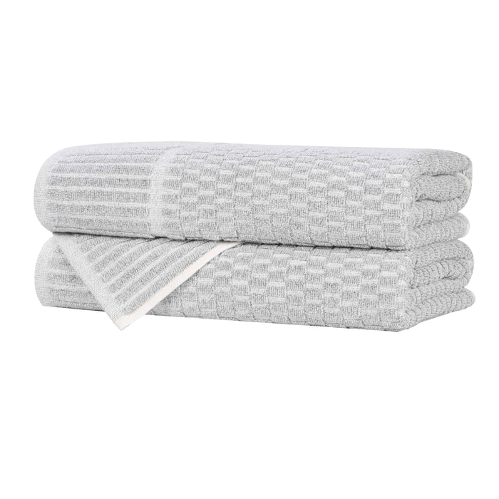 Juno Cotton Blend Medium Weight Checkered Border Bath Towels, Set of 2