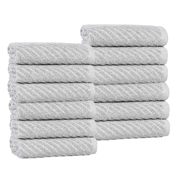 Amelia Cotton Blend Diagonal Stripes Face Towels, Set of 12