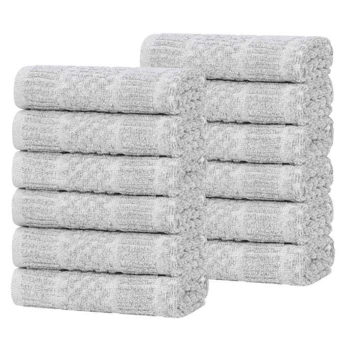 Naples Cotton Blend Checkered and Ribbed Face Towels, Set of 12