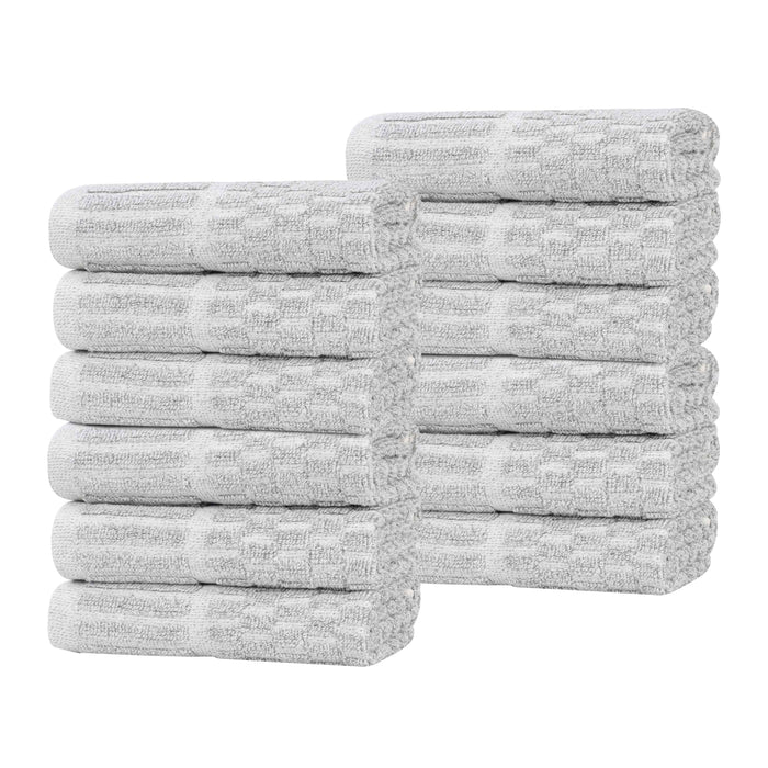 Juno Cotton Blend Medium Weight Checkered Border Face Towel Set of 12