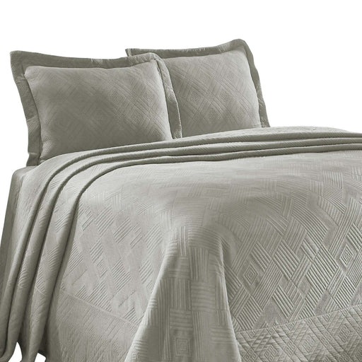 Geometric Fret Cotton Jacquard Matelasse Scalloped Bedspread Set - Platinum