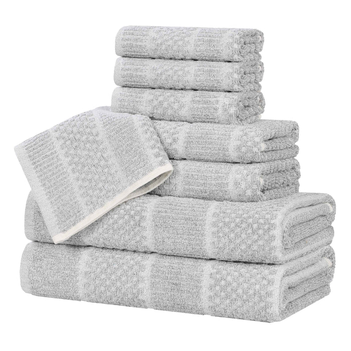 Naples Cotton Blend Medium Weight Checkered & Ribbed 8 Piece Towel Set