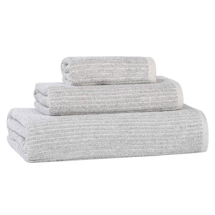 Destin Cotton Blend Solid Ribbed Design 3 Piece Towel Set