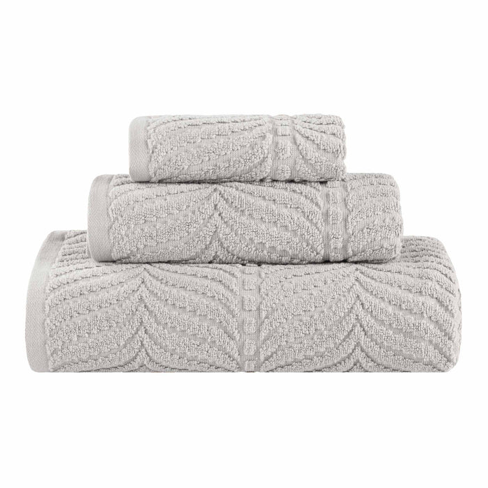 Zero Twist Cotton Elegant Chevron 3 Piece Jacquard Towel Set