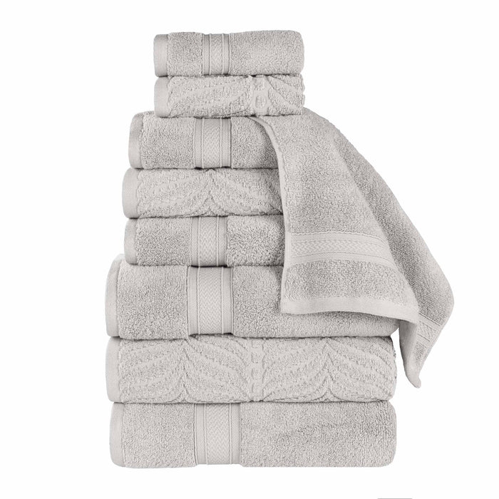 Zero Twist Cotton Solid and Jacquard Elegant Chevron 9 Piece Towel Set