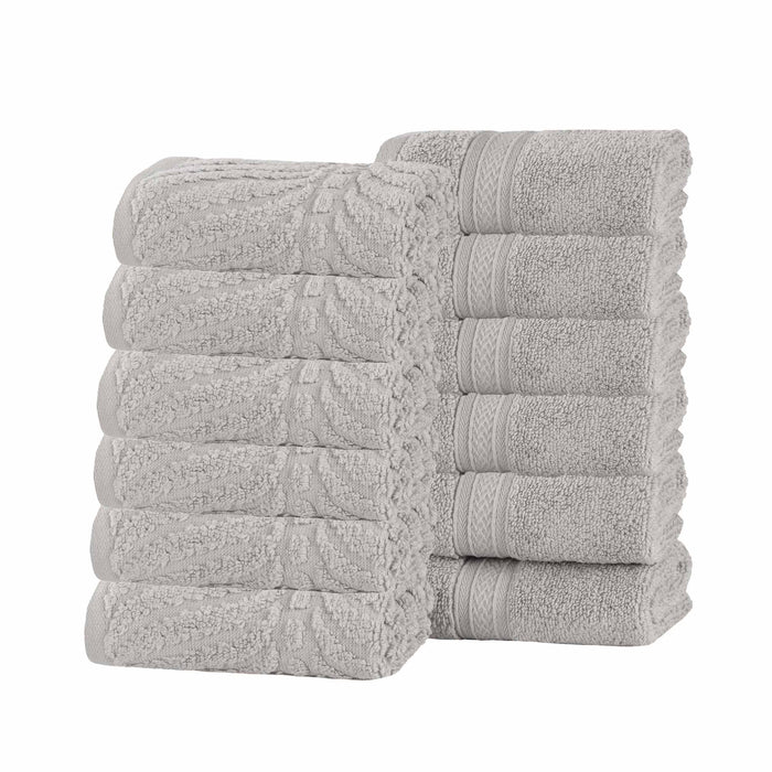 Zero Twist Cotton Solid Jacquard Elegant Chevron Face Towel Set of 12