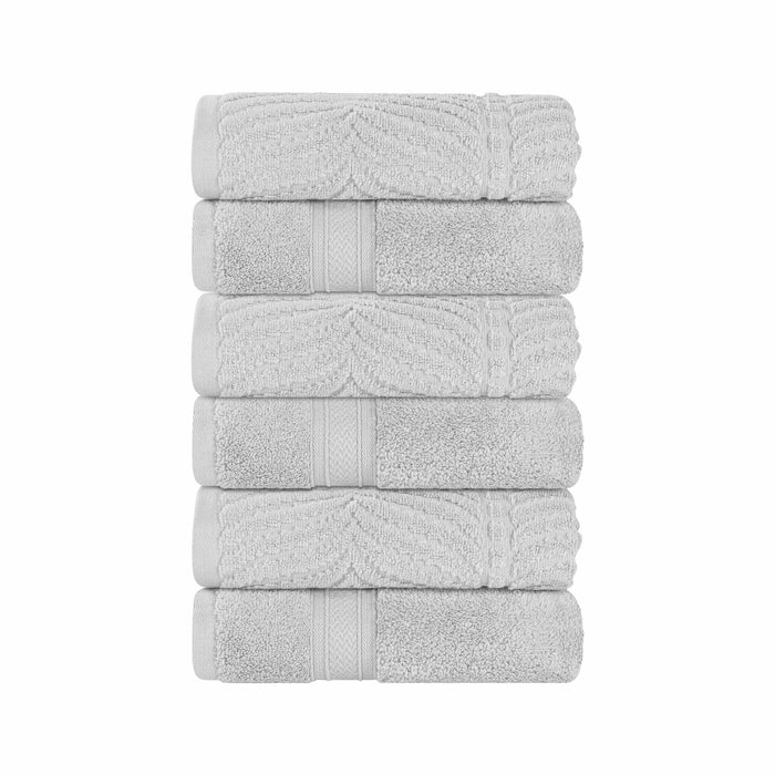 Zero Twist Cotton Solid & Jacquard Elegant Chevron Hand Towel Set of 6