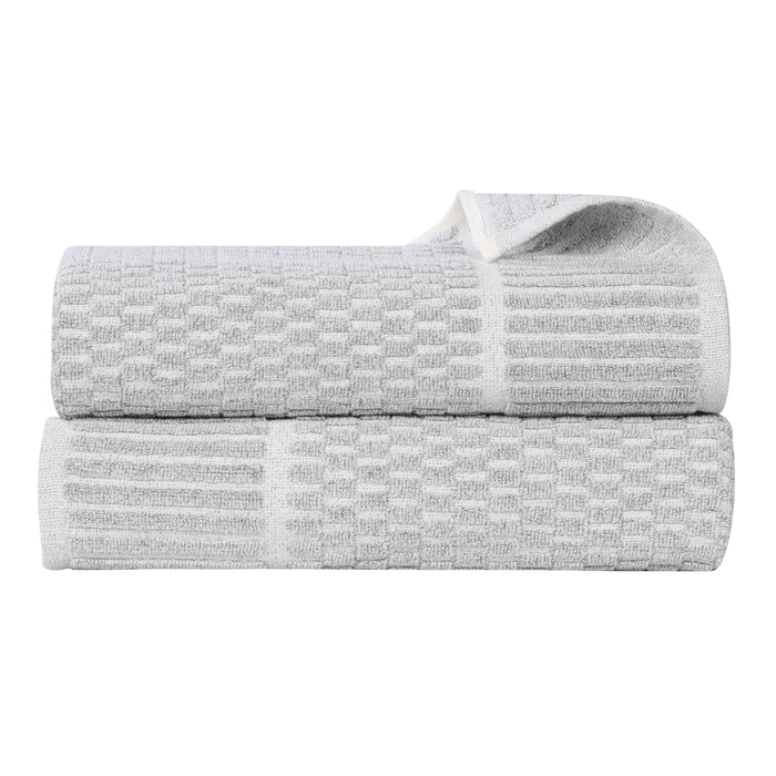 Juno Cotton Blend Medium Weight Checkered Border Bath Sheets, Set of 2