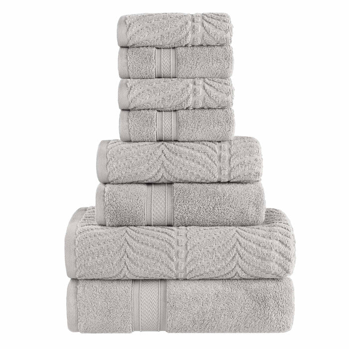 Zero Twist Cotton Solid and Jacquard Elegant Chevron 8 Piece Towel Set