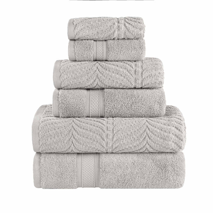 Zero Twist Cotton Solid and Jacquard Elegant Chevron 6 Piece Towel Set