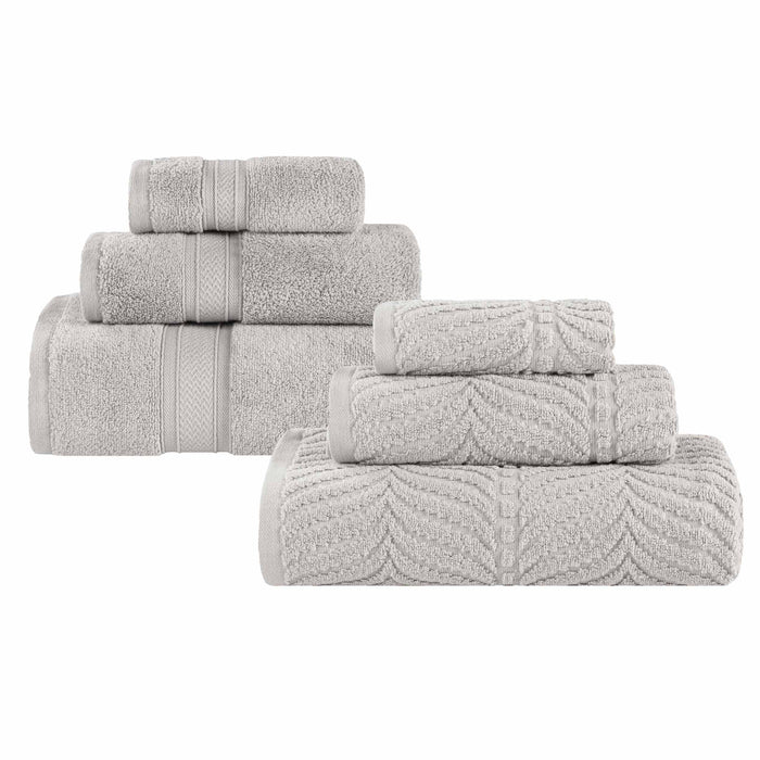 Zero Twist Cotton Solid and Jacquard Elegant Chevron 6 Piece Towel Set