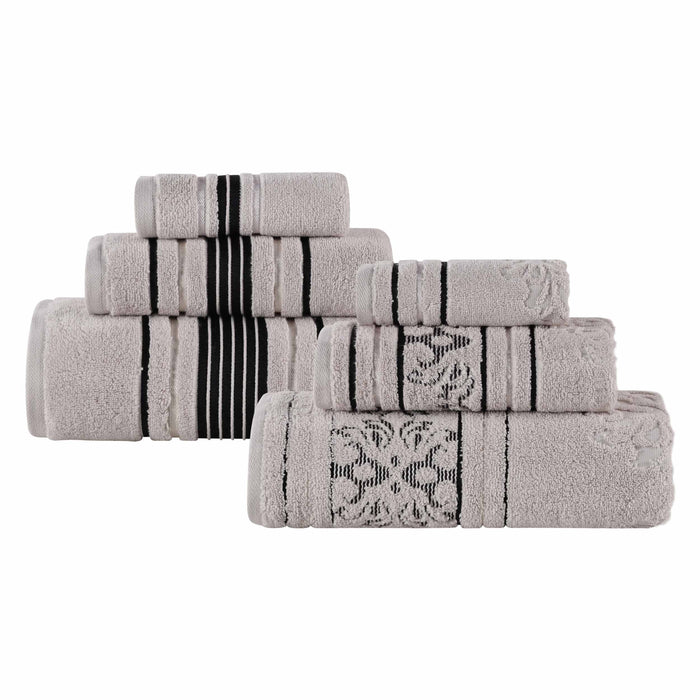 Sadie Zero Twist Cotton Solid and Jacquard Floral 6 Piece Towel Set