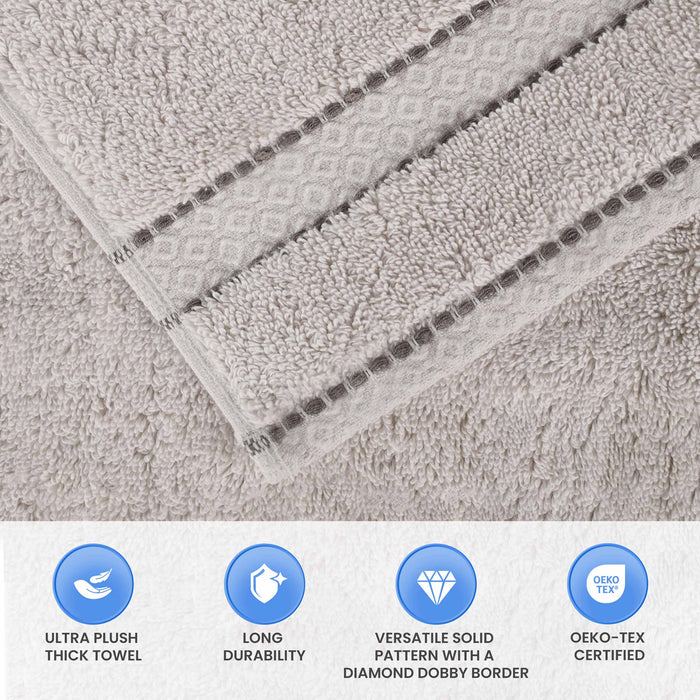 Niles Egypt Produced Giza Cotton Dobby Face Towel Washcloth Set of 12 - Platinum