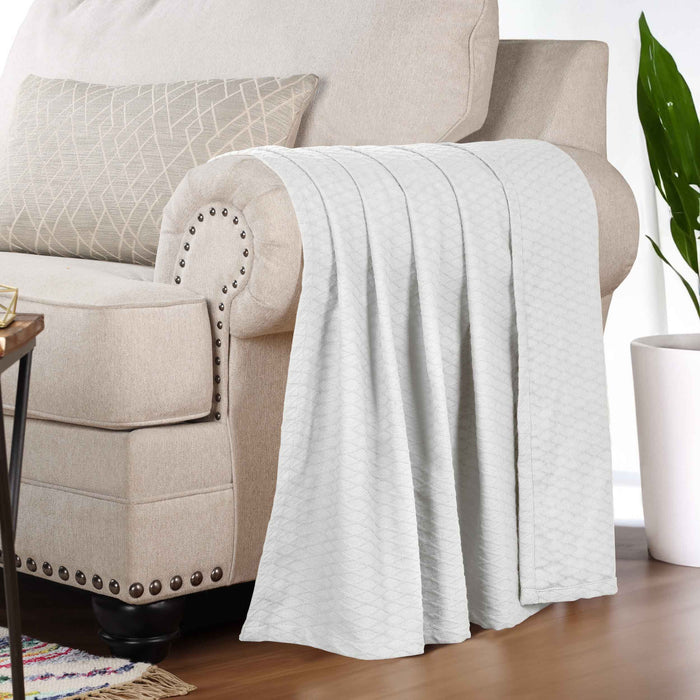 Cotton All Season Diamond Bed Blanket & Sofa Throw - Platinum