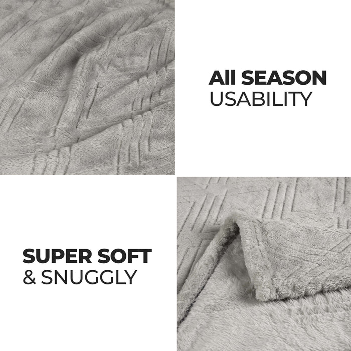 Diamond Flannel Fleece Plush Ultra Soft Blanket - Platinum
