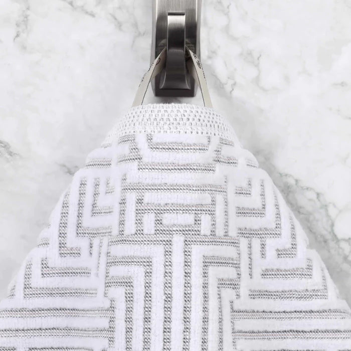 Cotton Modern Geometric Jacquard Plush Absorbent Bath Sheet Set of 2 - Platinum