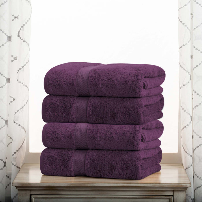 Egyptian Cotton Plush Heavyweight Absorbent Bath Towel Set of 4 - Plum