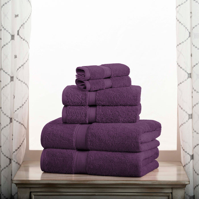 Egyptian Cotton Pile Plush Heavyweight Absorbent 6 Piece Towel Set - Plum