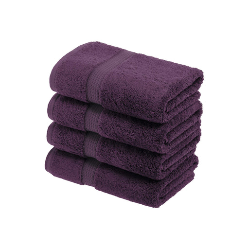 Egyptian Cotton Pile Plush Heavyweight Hand Towel Set of 4 - Plum