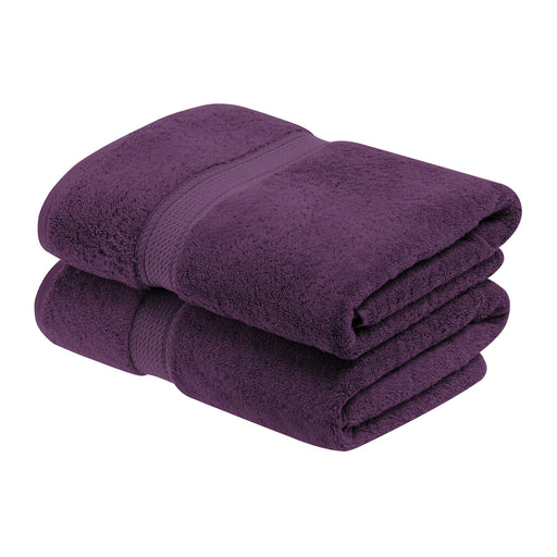 Egyptian Cotton Pile Plush Heavyweight Bath Towel Set of 2 -  Plum