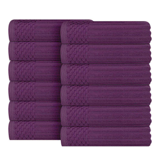 Soho Ribbed Textured Cotton Ultra-Absorbent Face Towel (Set of 12) - Plum
