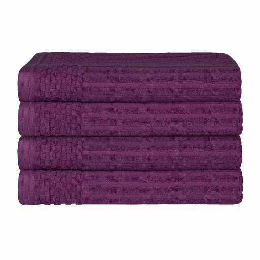 Soho Ribbed Textured Cotton Ultra-Absorbent Bath Towel Set of 4 - Plum